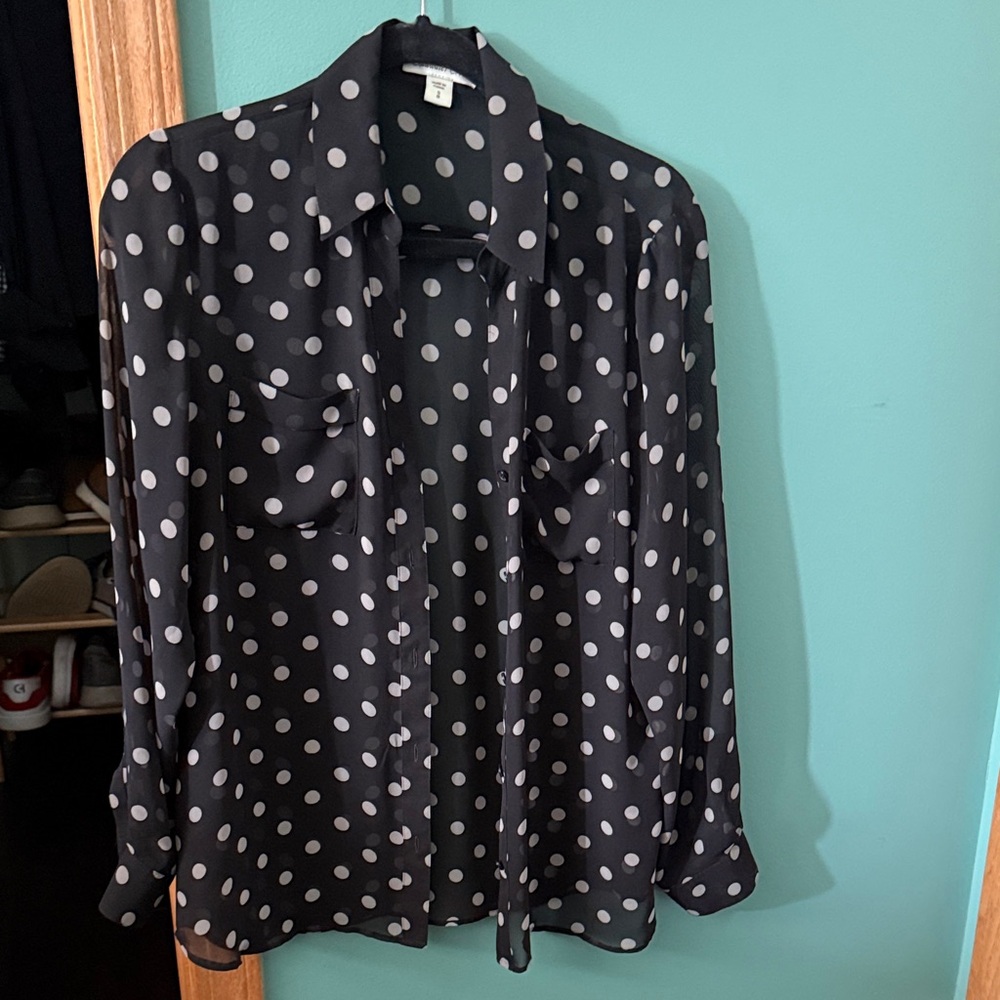 Coldwater Creek Black and Gray Polka Dot Button Down Shirt